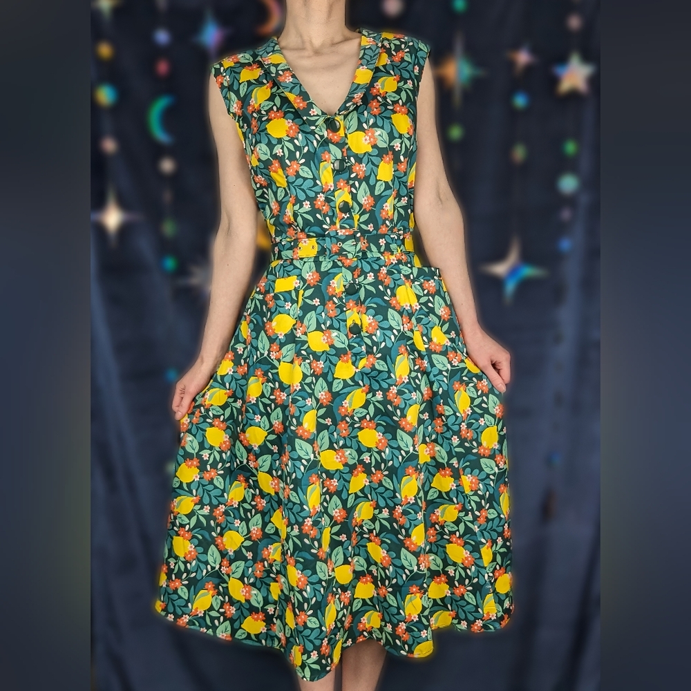 Collectif Lemon Print Cotton Dress (US 6)